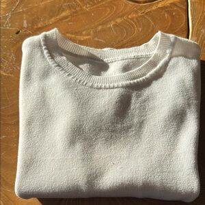 Classic Short Sleeve White Sweater (light weight). This is a crop!